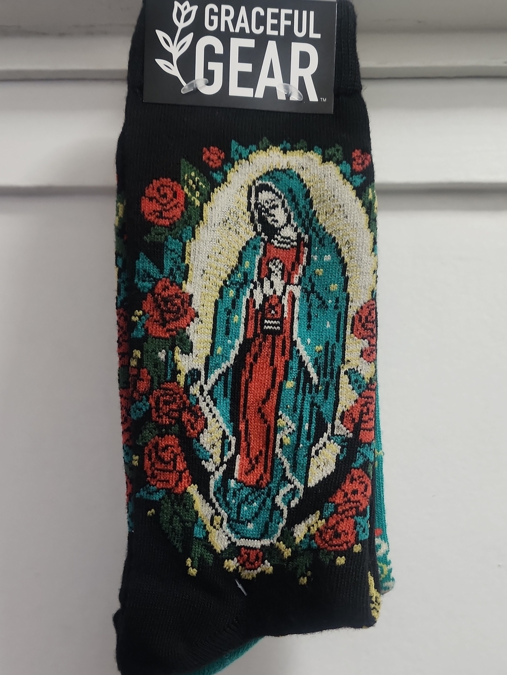 Graceful Gear Black Teal Red Floral Graphic Casual Socks